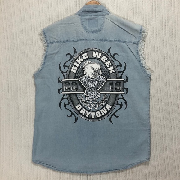 Biker's Club Daytona Bike Week‎ 2010 Denim Vest Sleeveless Top Men's Size Large - Picture 1 of 8